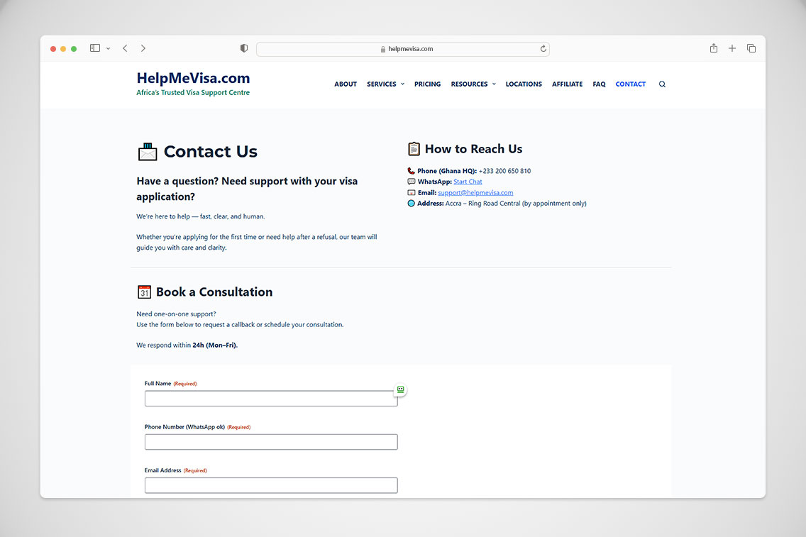 Zylaris Consulting Ghana Case Study – Web Design & Digital Transformation for HelpMeVisa.com